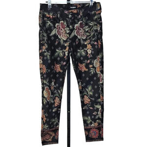 Desigual Womens Floral Printed  Mid Rise Pants Size 38 US 4 Art To Wear Skinny